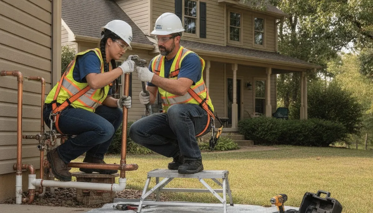 Plumber repairing a leak in Olathe, KS for plumbing repair service